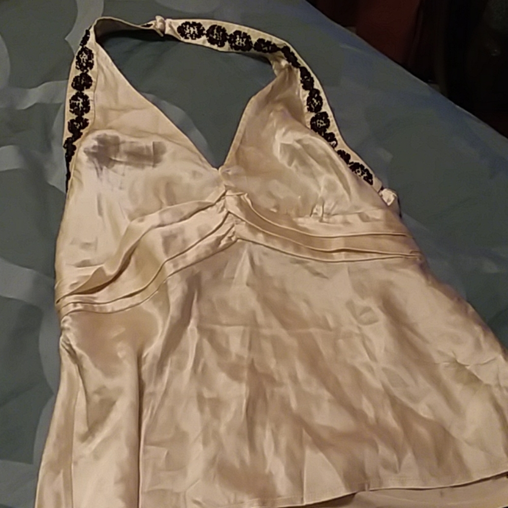 The Limited cream silk halter with black seed bead